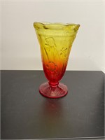 Cranberry and amber art vase