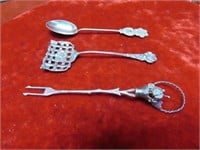 (3)Sterling Silver spoon, butter tool, pickle