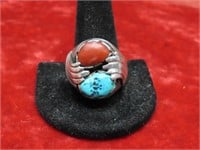 Sterling silver Turquoise & coral Men's ring.