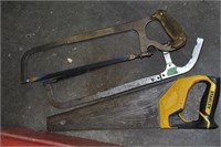 One stanley wood saw and 2 hacksaws