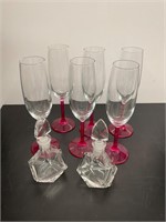 Cranberry glass and mini Crystal decanters