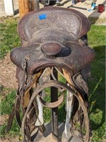 Leather Western Saddle with Ornate Decorations
