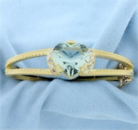 Signed Designer Aquamarine Heart and Diamond Bangl