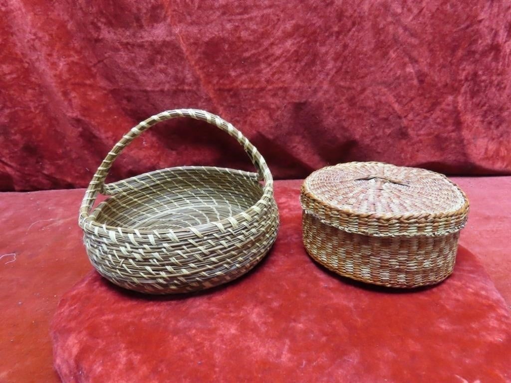 Native American Pine needle & Grass basket w/lid.