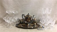 Vintage Crystal Stemware, Silver plate Tea Server