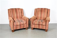 Mid Century Modern Striped Velvet Easy Chairs