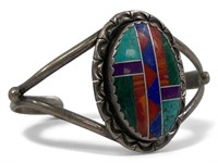 Vintage Zuni Inlayed Sterling Cuff Bracelet