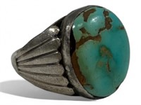 Signed Native American Sterling & Turquoise Ring