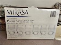 Mikasa Etched Stemless Wine Glasses