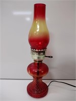 Converted Amberina Glass Hobnail Oil Lamp