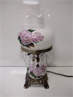 Hand Painted Electric Hurricane Lamp w/ Lusters