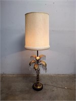 Antique Gilt Metal Palm Tree Lamp w/ Crystals
