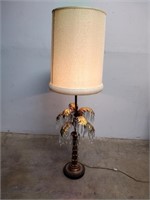 Antique Gilt Metal Palm Tree Lamp w/ Crystals