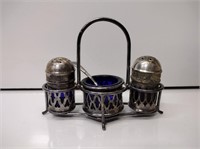 Antique Silver Plated S/P Set w/ Cobalt Jars