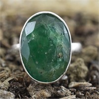 Oval Cut Green Emerald Gemstone Silver Ring US 7.7