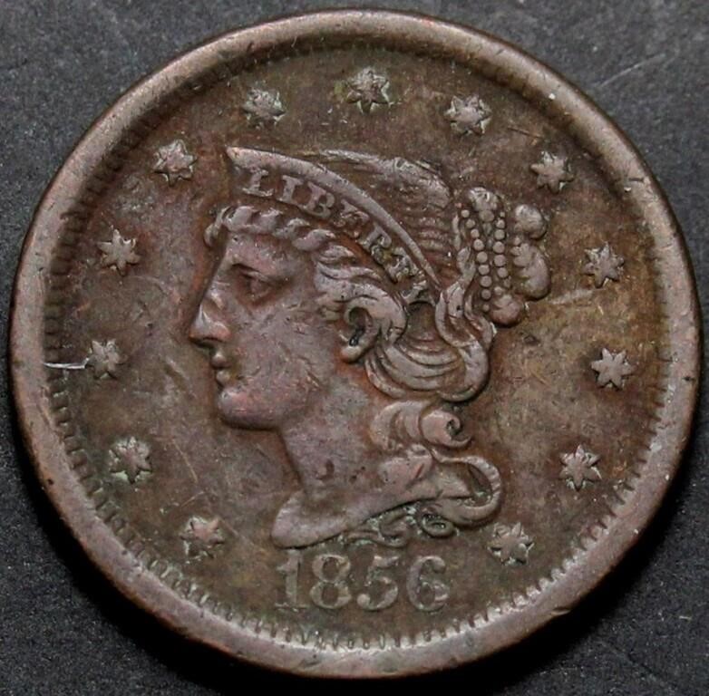 USA Braided Hair  large Cent 1856 Slanted 5