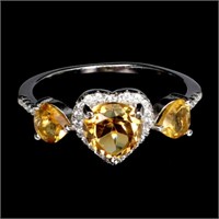 Unheated Heart Yellow Citrine 7mm CZ 925 Sterling