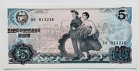 1978 North Korea 5 WON bill UNC.
