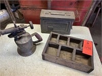Antique Torch, Ammo and Wooden Box