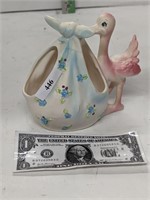 Vtg flower planter baby stork