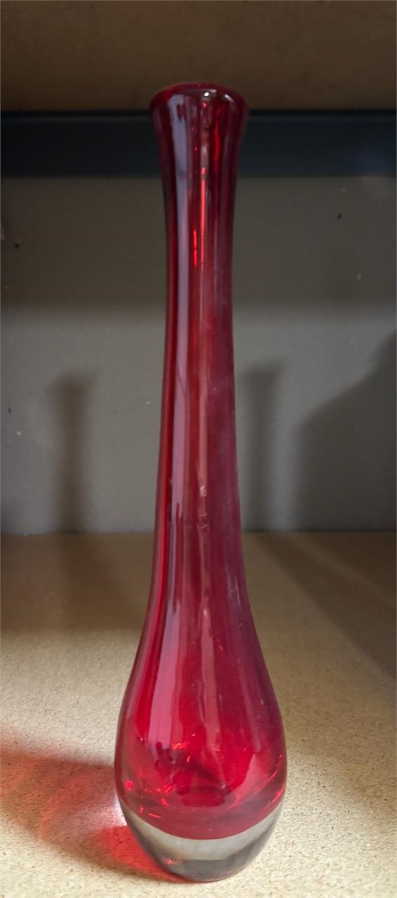 Tall Red Bud Glass Vase