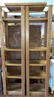 Two Tower Solid Oak Shelving Unit w/Extender Shelf