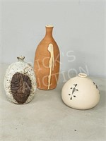 3 Pottery vases, signed - 4.5", 6.5" & 10"