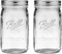 2 Clear 32oz Wide Mouth Mason Jars