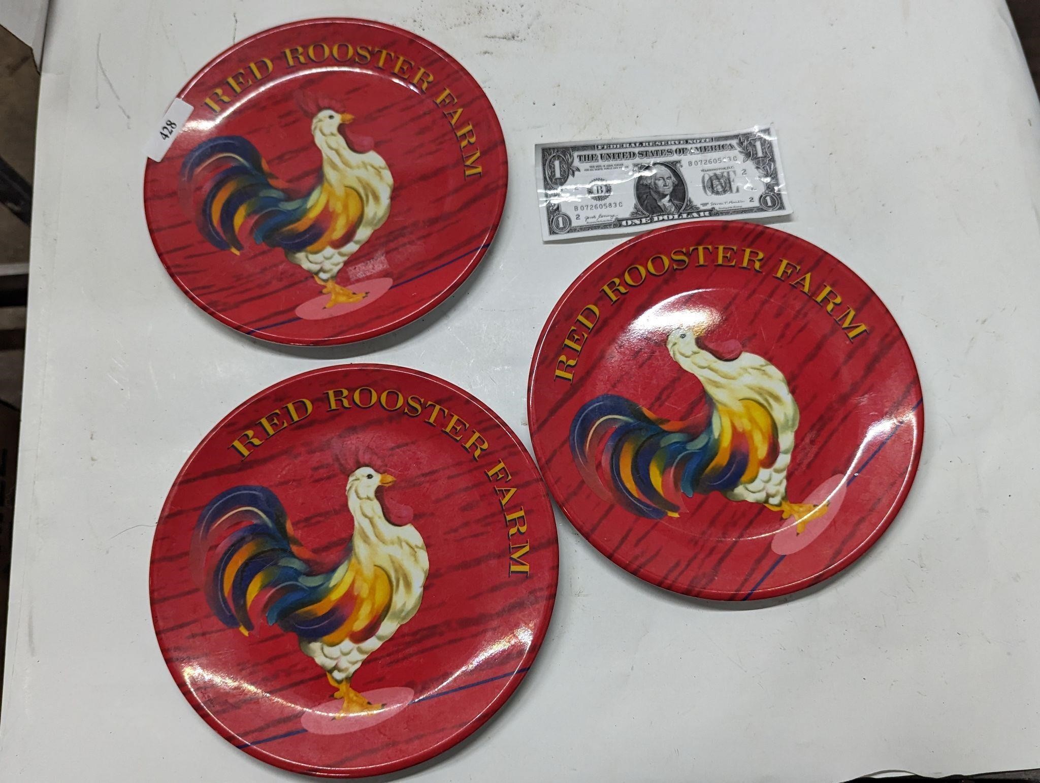 3 red roosters plates