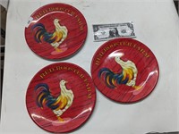 3 red roosters plates