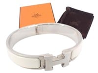 Hermes White H Click Clack Bracelet