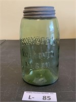 Vintage Swayzee's Green Glass Mason Jar