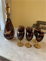 Czech Bohemian Glass Gilded Decanter Glasses