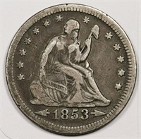 1853 Arrows/Rays Seated Liberty Quarter