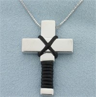 Unique Italian Cross Necklace in 14k White Gold