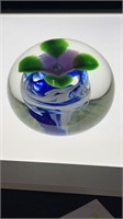 Large art, glass, cobalt swirl paperweight