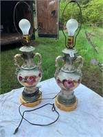 2- Vintage Rose Flower Lamps- no shades