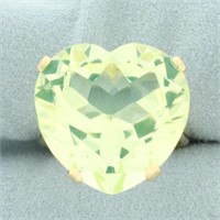 Large Neon Green Tourmaline Heart Ring in 14k Yell