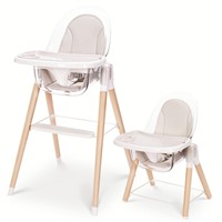 Baby High Chair, 6-in-1 Convertible Wooden Recline