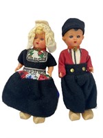 Vintage Dutch Dolls in Folk Costumes Wooden Shoes