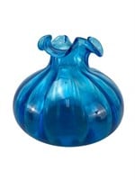 Beacon Blue Glass Hand Blown Ruffled Vase