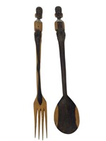 Wooden Hand-Carved Tribal African Fork and Spoon