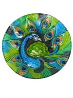 Under Painted peacock glass plate dish