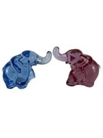 Very beautiful blue/pink pair of glass elephants