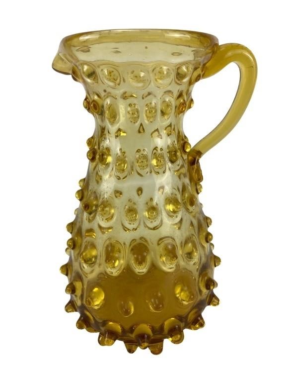 Vintage Hobnail Amber glass small pitcher