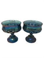 Medium blue carnival glass compote bowls