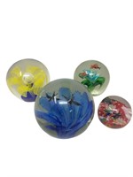 Glass paperweight grouping floral birds ladybugs