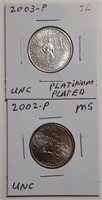 UNC STATE QUARTERS-02-P MS, 03-P IL PLATINUM PL