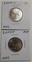 UNC STATE QUARTERS-2004-D FL, 2005-P MN