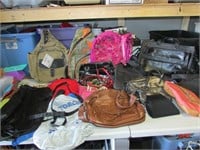 Tote of Various Purses, Wallets, Backpacks Etc